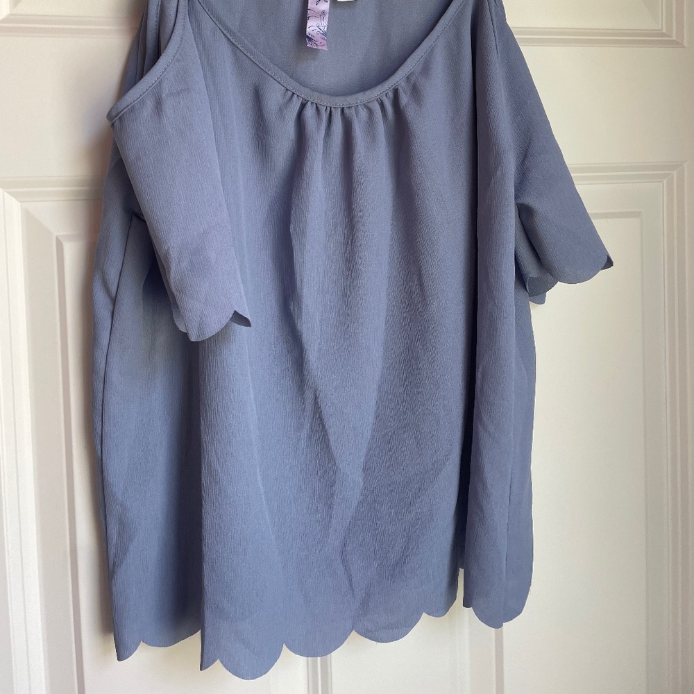 Cold Shoulder Blue Blouse